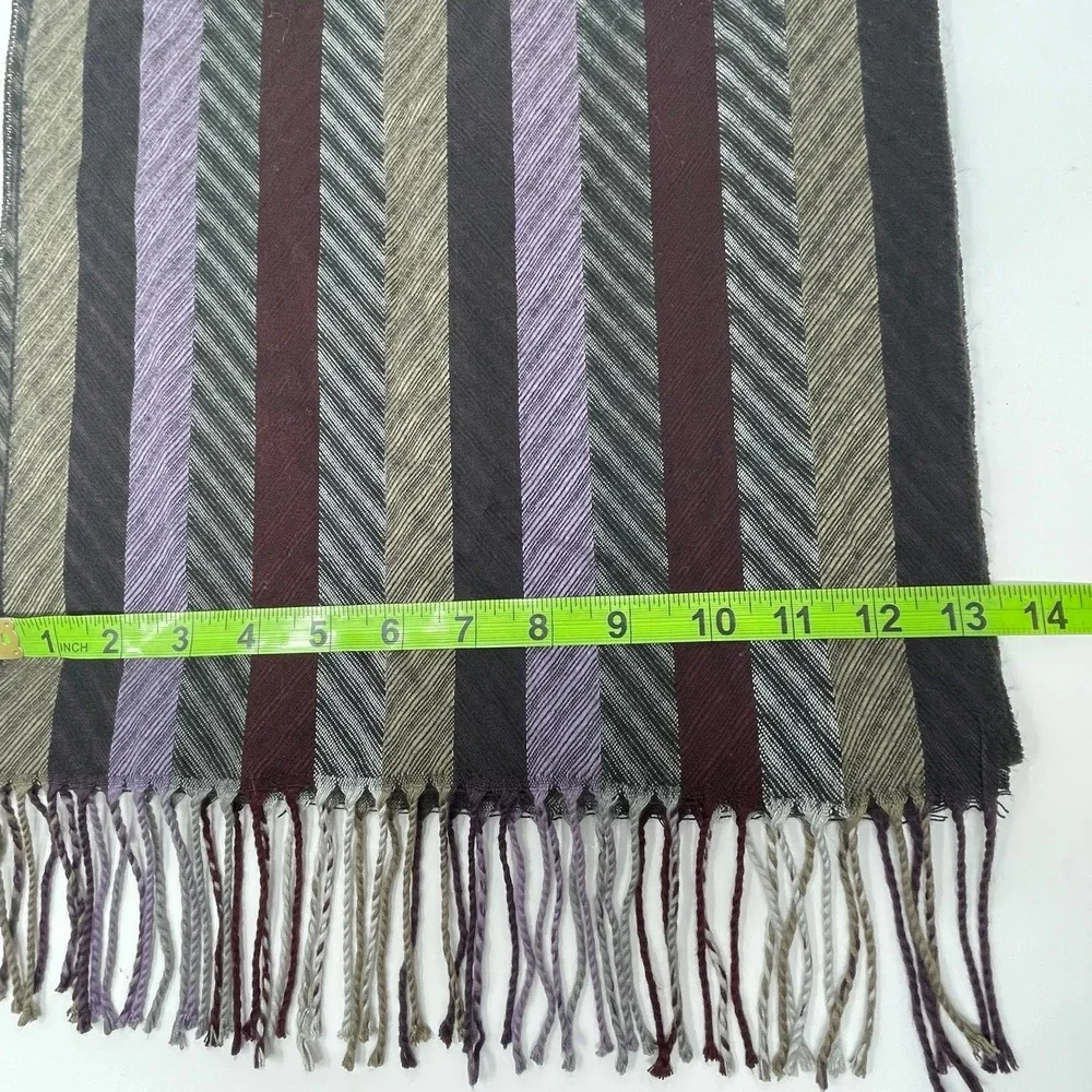Cashmink V. Fraas Men's Multicolor Stripe Fringe Scarf 68x13 Boho Gorpcore Artsy